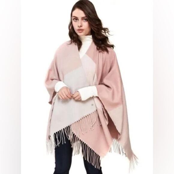 🆕 SOIA & KYO | Acrylic Taupe Pink Colorblock Fringe Boho Soft Scarf Shawl | OS - Picture 1 of 6